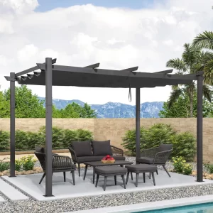 Aluminium Pergola with Adjustable Grey Canopy for Outdoor Spaces