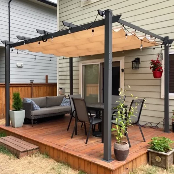 Aluminium Pergola with Adjustable Grey Canopy for Outdoor Spaces