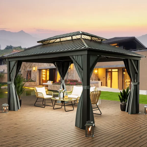 High-quality outdoor gazebo with mosquito netting and curtains