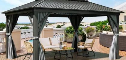 High-quality outdoor gazebo with mosquito netting and curtains