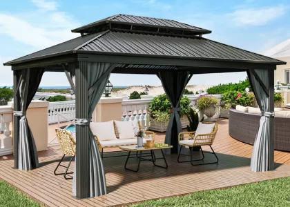 High-quality outdoor gazebo with mosquito netting and curtains