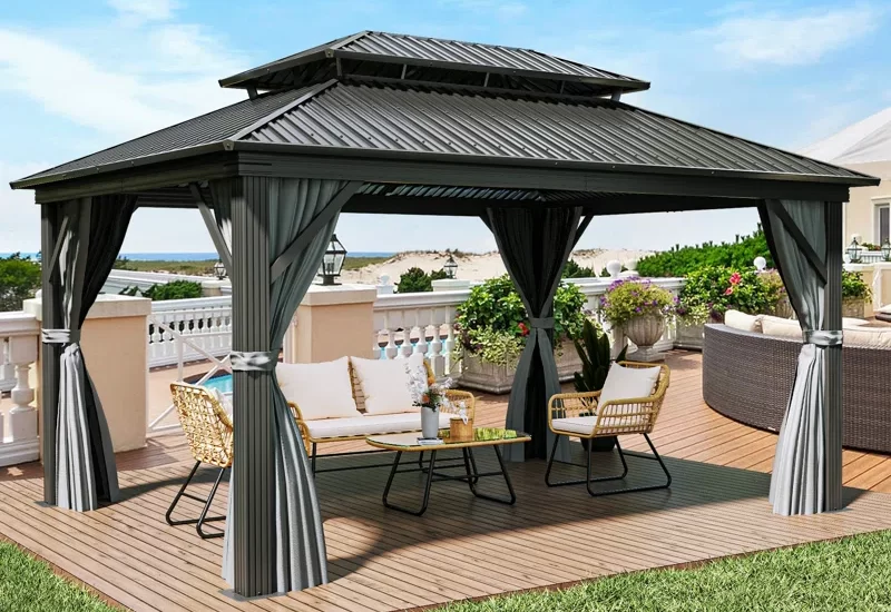 High-quality outdoor gazebo with mosquito netting and curtains