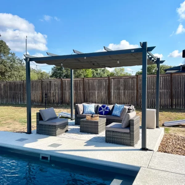 Aluminium Pergola with Adjustable Grey Canopy for Outdoor Spaces