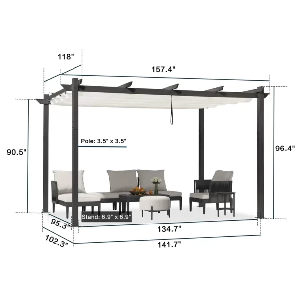 Aluminium Pergola with Adjustable Grey Canopy for Outdoor Spaces