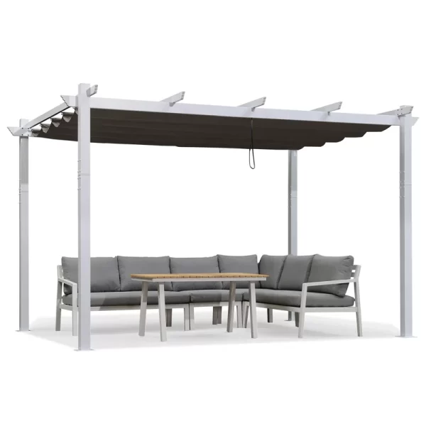 Aluminium Pergola with Adjustable Grey Canopy for Outdoor Spaces