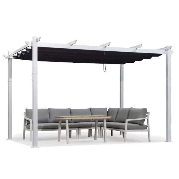 Aluminium Pergola with Adjustable Grey Canopy for Outdoor Spaces