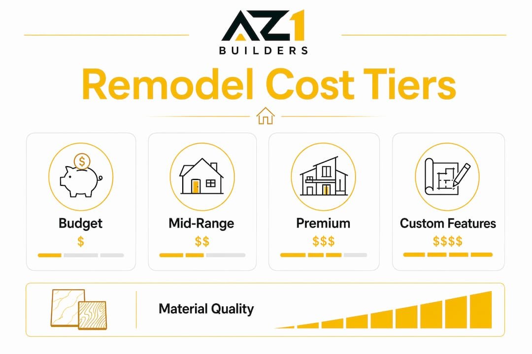 Infographic illustrating bathroom remodel cost tiers